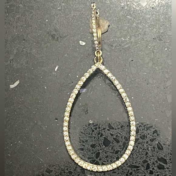 3" Long Pave Crystal Leverback Hoop Dangle Drop Earrings Gold - Picture 5 of 5